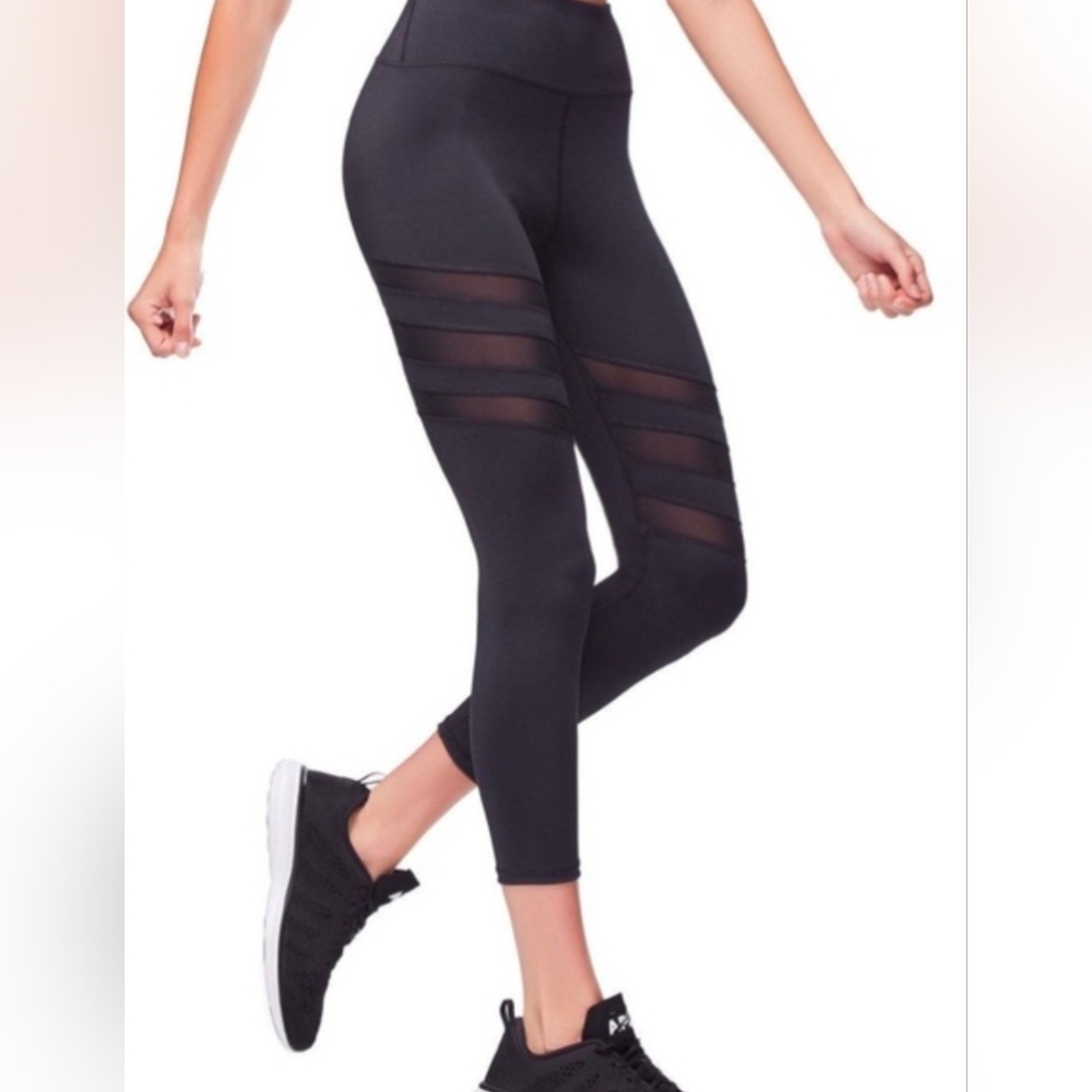 NWT Women's 0 Gym Leggings Workout Good American Black Mesh Panel Athletic